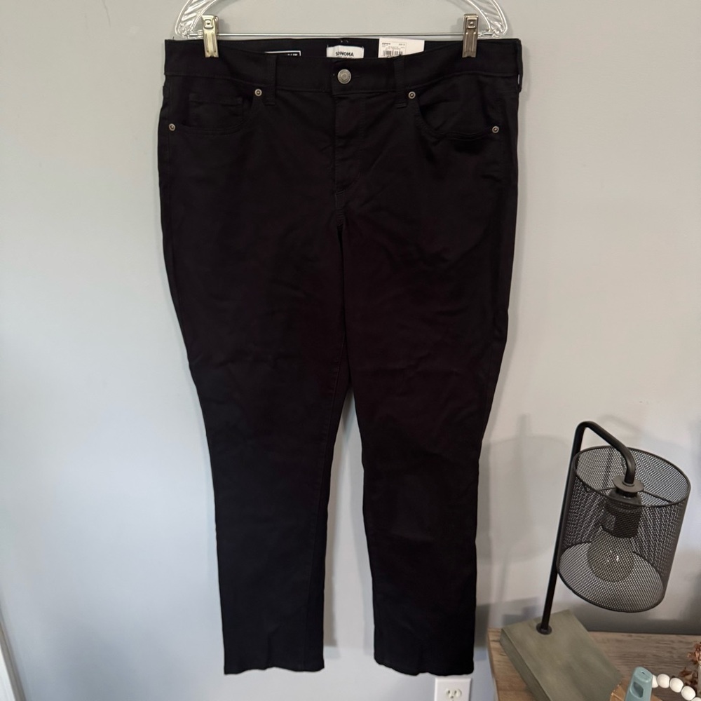 NWT Sonoma Women's Black Pants Straight Leg Mid Rise Plus Size 16 Cotton Blend